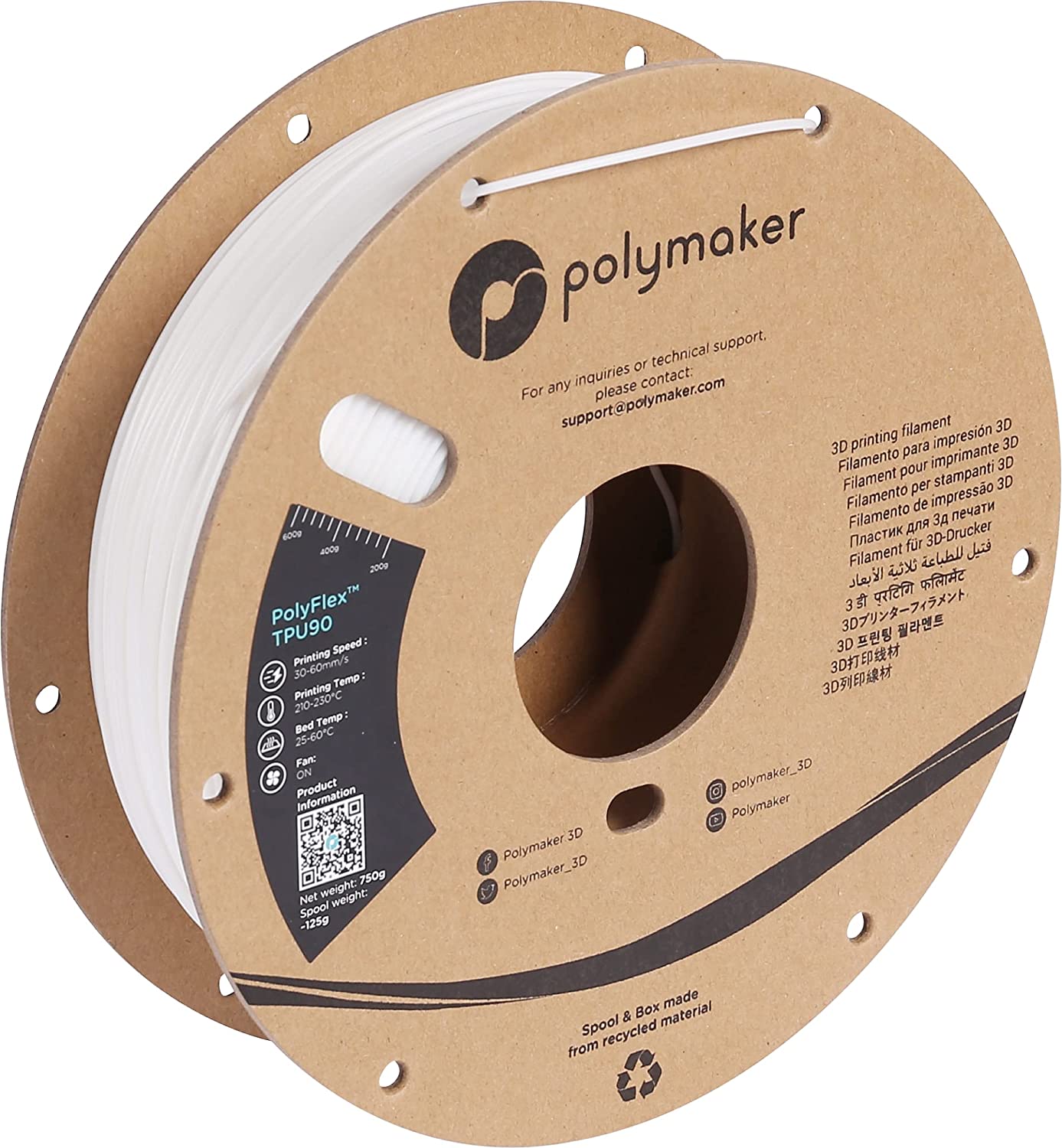 Polymaker PolyFlex TPU90 Filament 0.75kg 1.75 mm